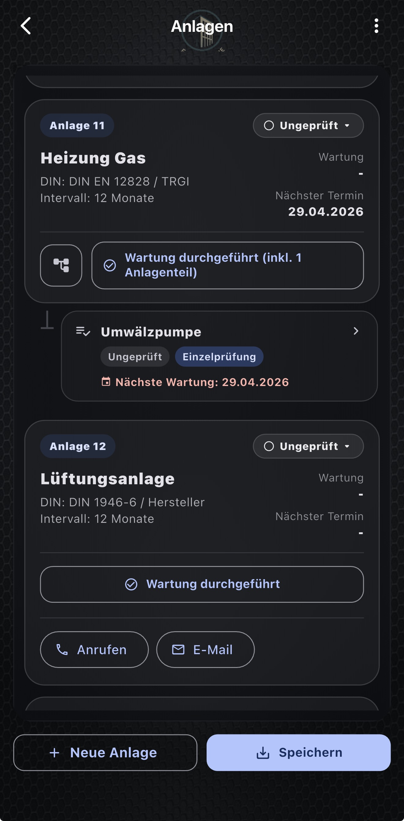 Wartungsübersicht