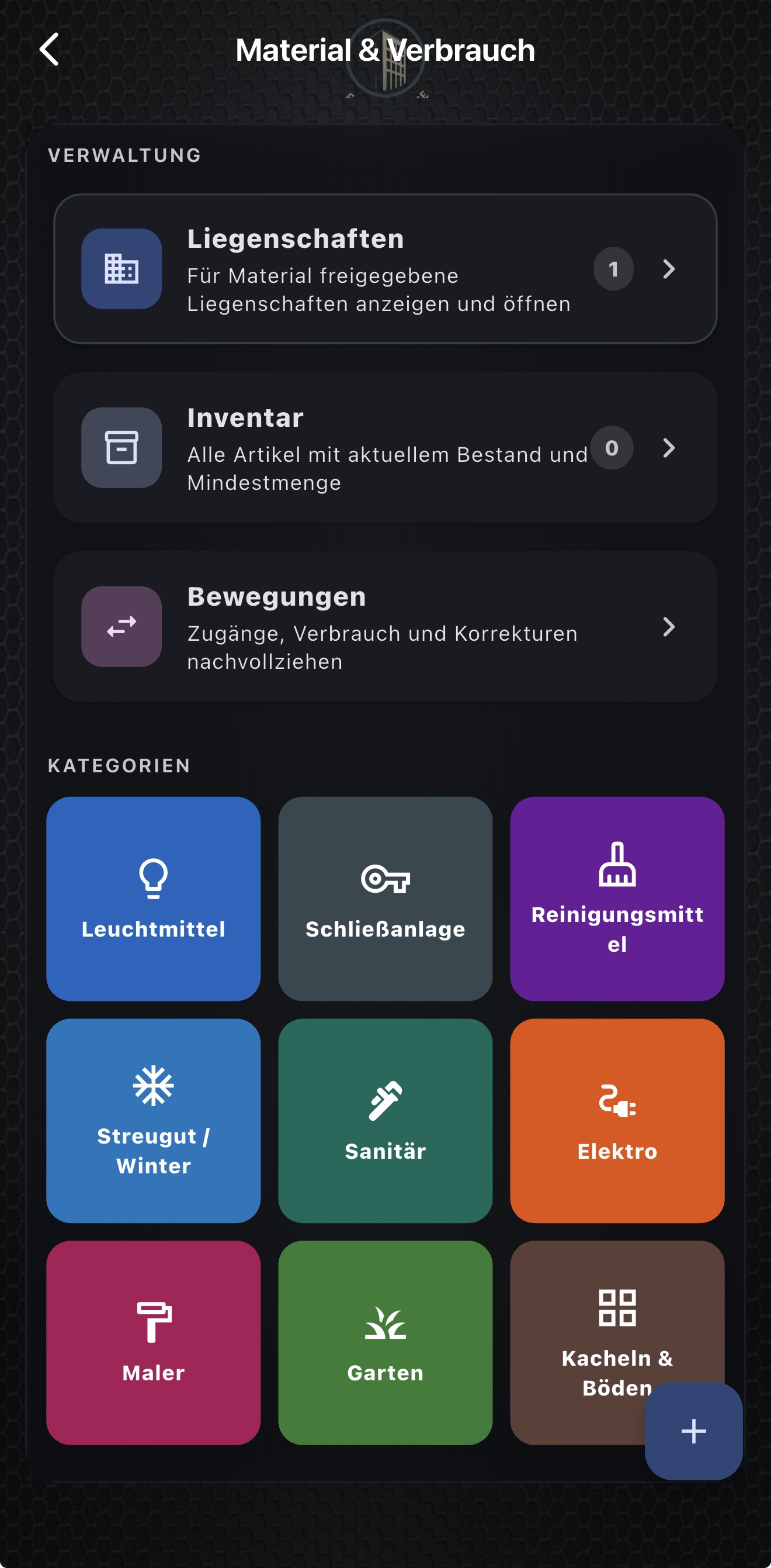 Facility Core Materialverbrauch