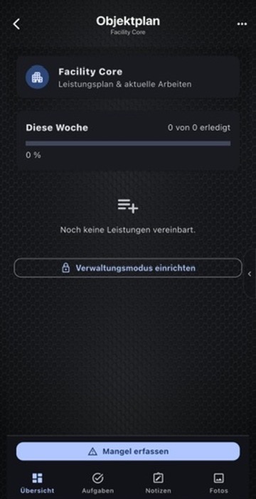 Originalansicht des Moduls Objektplan in Facility Core